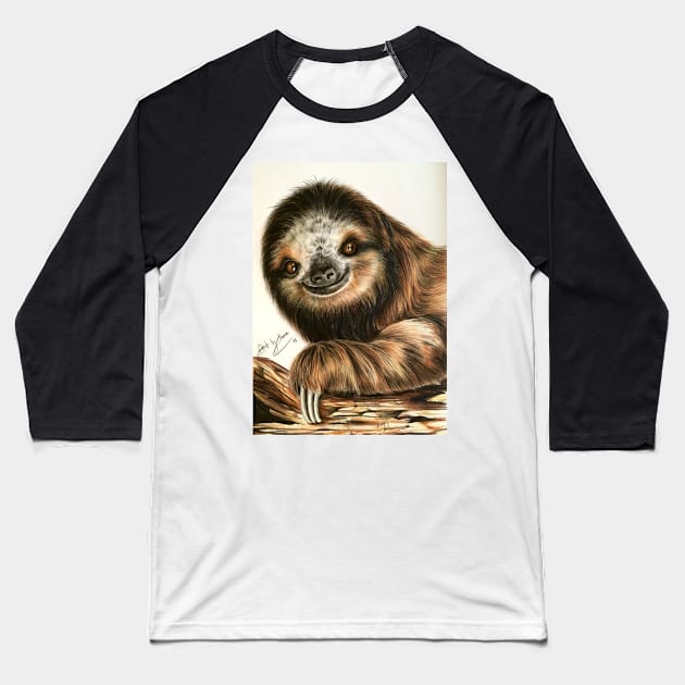 Smiling Sloth Baseball T-Shirt by Artbythree